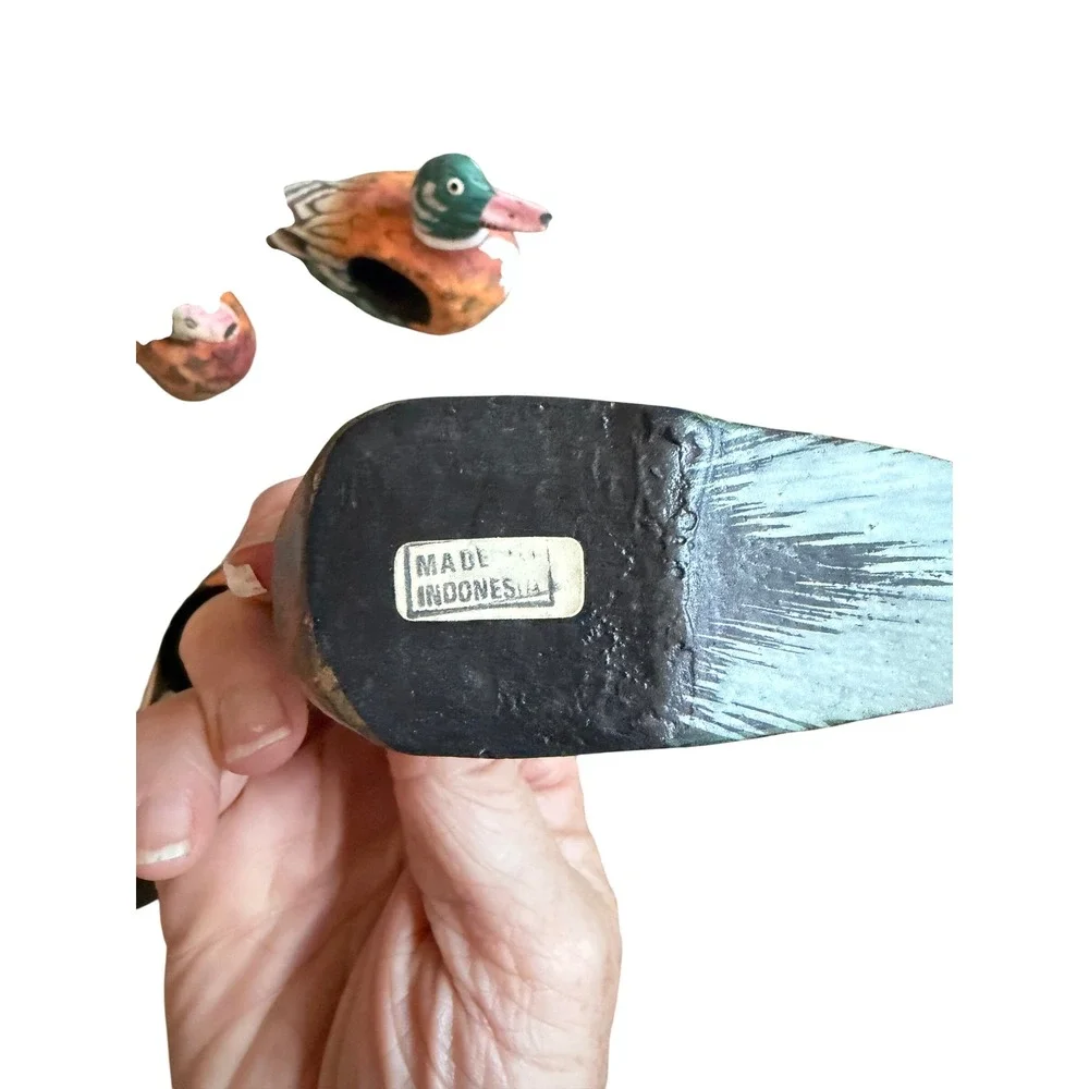 Vintage Hand Painted Wooden Mallard Duck Napkin Rings Set of 4 Made in Indonesia